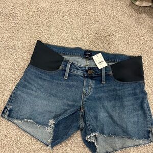 J. Crew Blue Denim Maternity Shorts with Black Stretch Panels